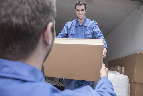 Removal van and moving boxes during a UK house move