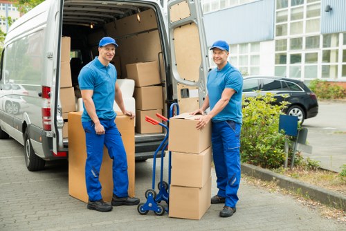 Boxes and household items prepared for a flat removal in Soho