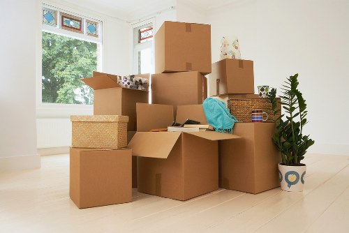 Moving van and boxes arranged for a central London relocation